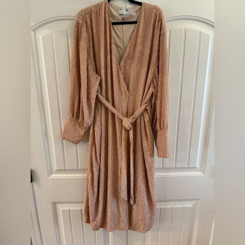 ASOS edition Blush Pink sequin Wrap Dress